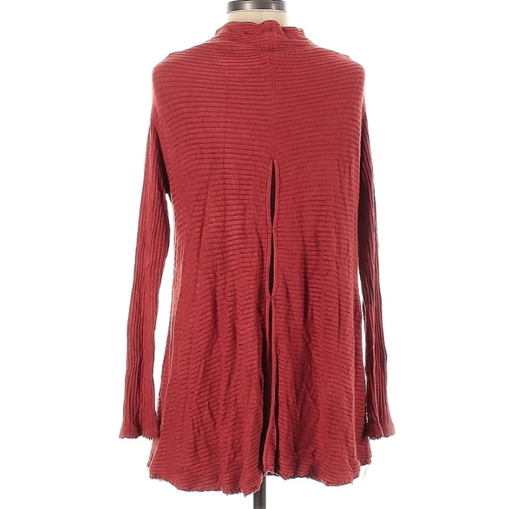 Free People We The Free Lover Ribbed  Open Back Knit Tunic Top in Rust Orange - Picture 3 of 7